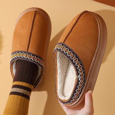 Зимние тапочки с толстой подошвой: Теплый хлопковый бархат, нескользящий, однотонный, идеально подходит для пар