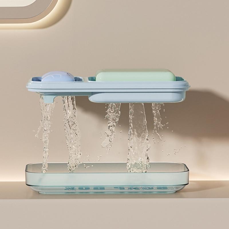 Double Compartment Soap Holder Box With Ventilated Base And Secure Cover Bathroom Essential Storage Tray For Home Travel