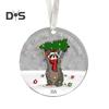 Рождественское украшение в виде животного, 2D, плоское акриловое украшение, мультяшная шапка Санты, подвесное украшение в виде животного для каминной полки рождественской елки