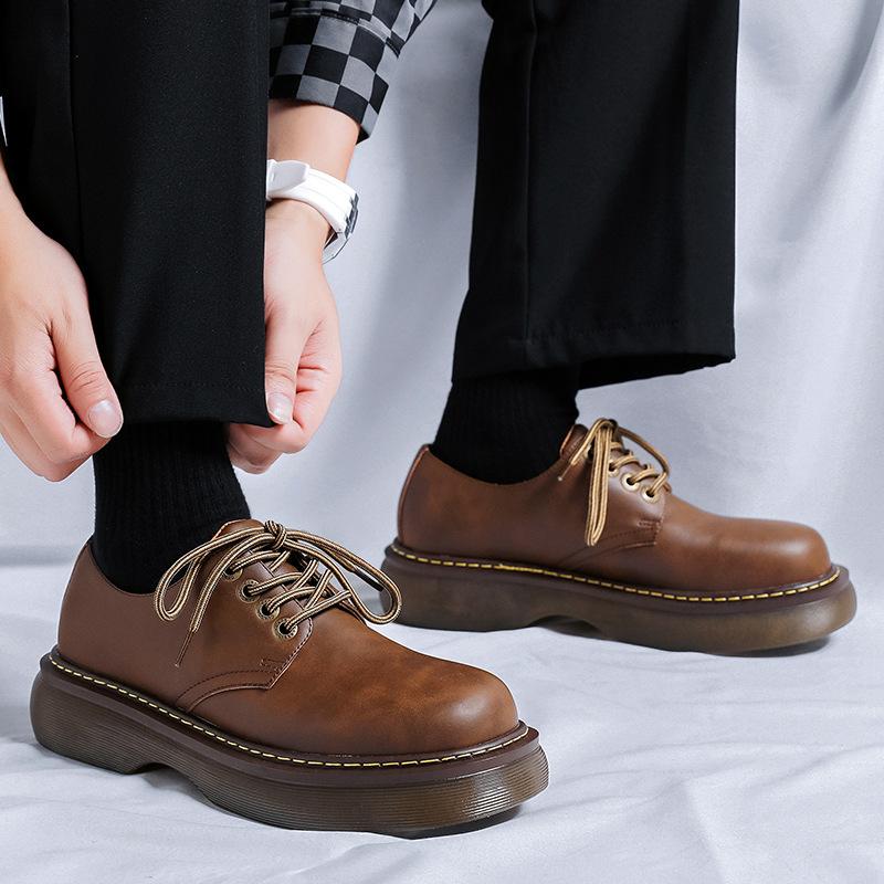Туфли-лодочки в британском стиле с круглым носком, мужские, на шнуровке, кожаные туфли в студенческом стиле, ретро-туфли-кеды 33589-R
