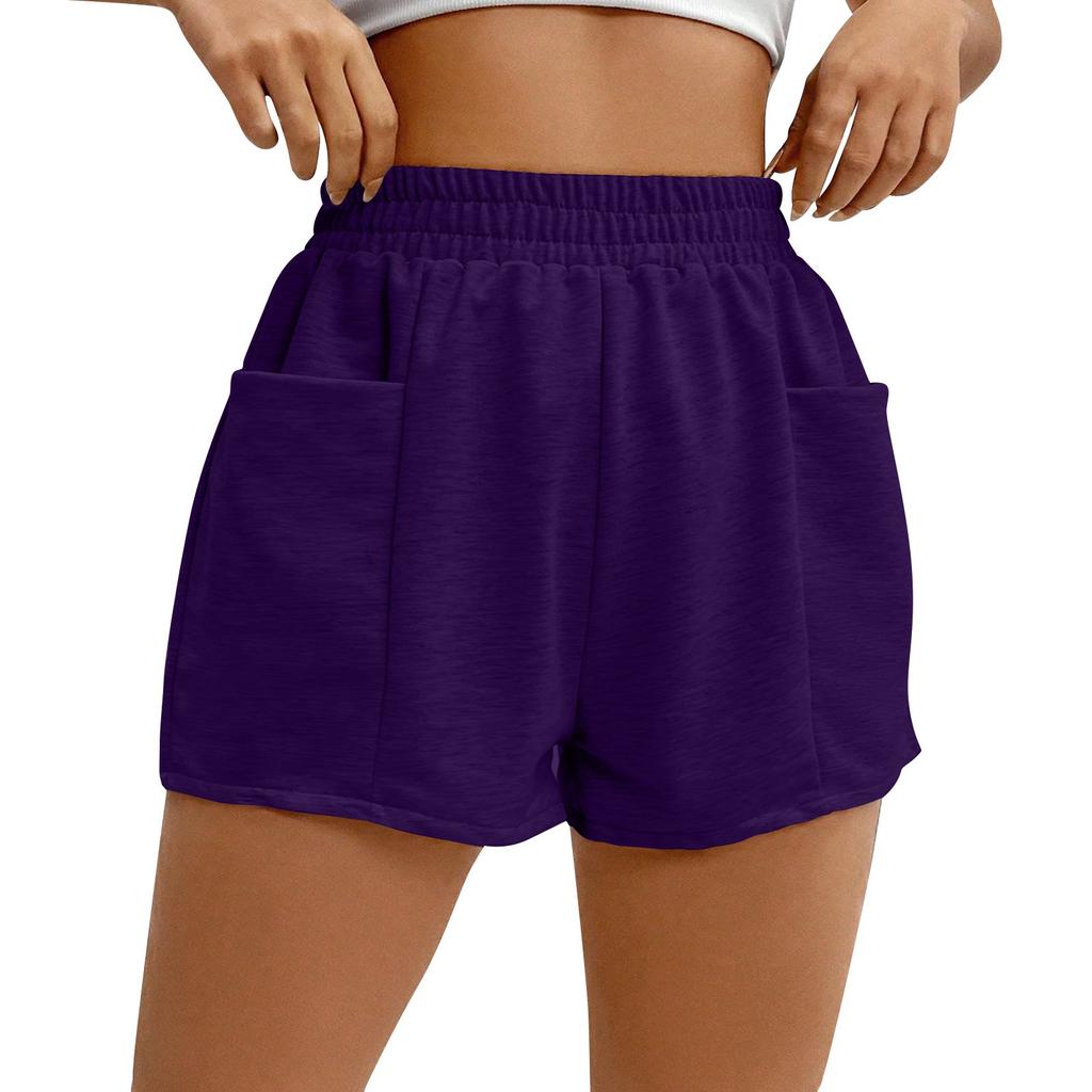Women's Summer Elastic Waist Loose Wide Leg Solid Color Casual Sports Shorts