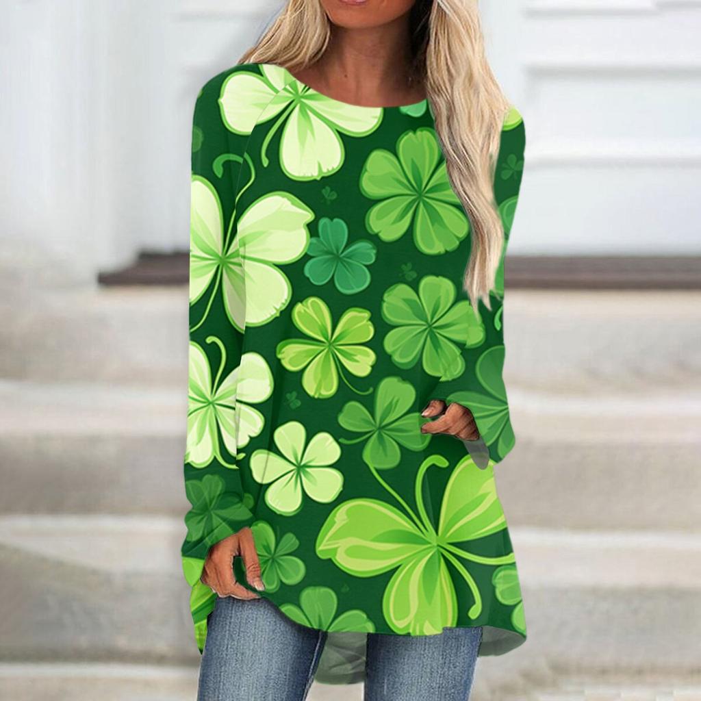 Женская повседневная мода St. Блузка средней длины с длинными рукавами и принтом «День Святого Патрика»