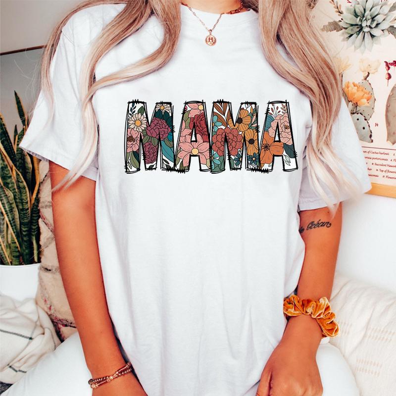 Ретро Цветочный MAMA Графические Футболки Женские Подарок на День Матери для Новой Мамы Милая Футболка Мамы Леопардовая Молния Футболка с Круглым Вырезом Мамы