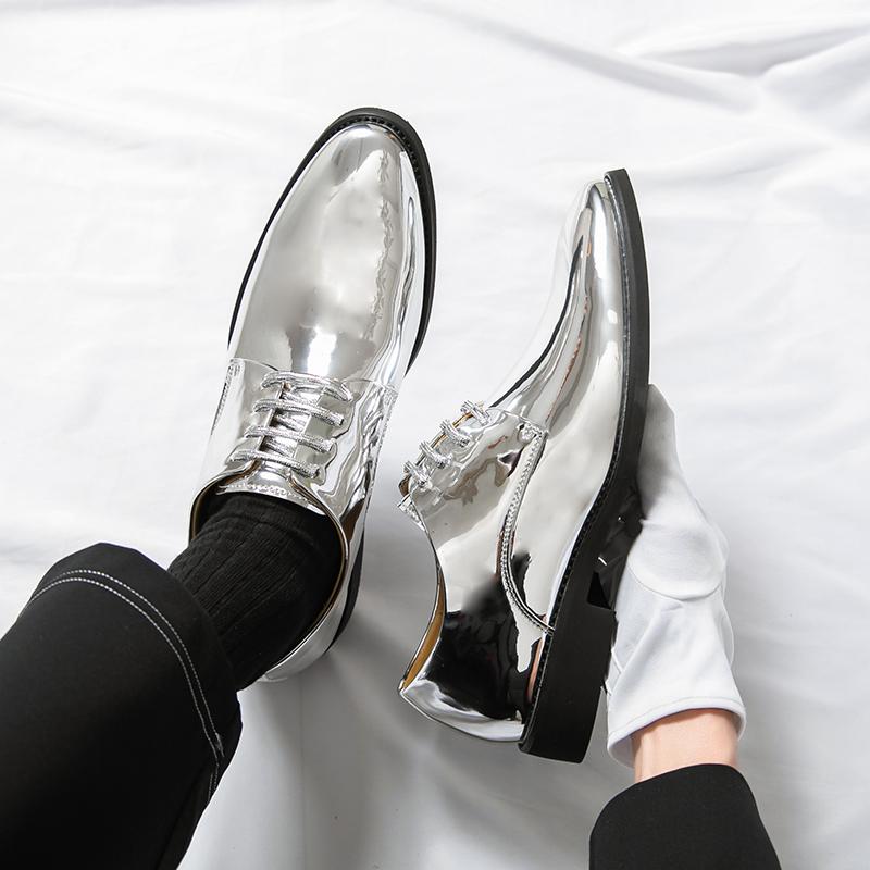 Мужские золотые деловые туфли из кожи Оксфорд, серебряные деловые туфли, смокинг, свадебные блейзеры, танцевальные туфли большого размера