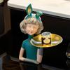 Creative Rabbit Ear Girl Sculpture Resin Storage Display Plate Character Statue Tray Cabinet