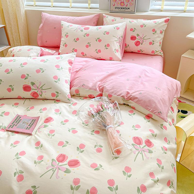 Комплект из четырех предметов из чистого хлопка, счет 60, утолщенное постельное белье из чистого хлопка, комплект из трех предметов, длинноволокнистый хлопок, небольшой свежий пододеяльник, простыня на подгонке.