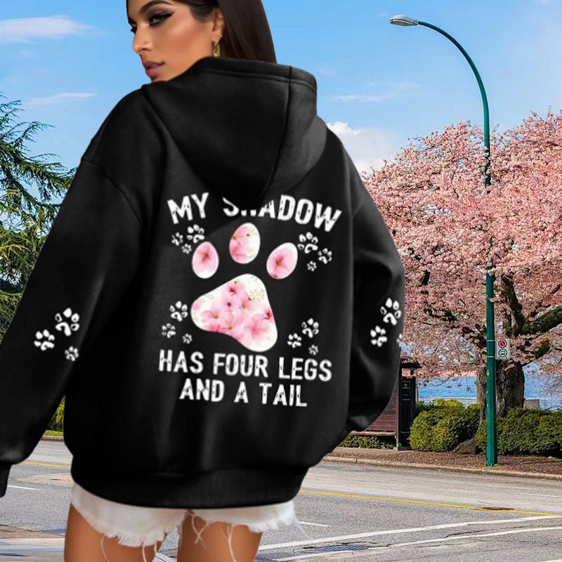 Женские свободные толстовки с капюшоном и принтом «Собачий коготь» с цветком вишни, блузки, толстовки, повседневные свитера с длинным рукавом