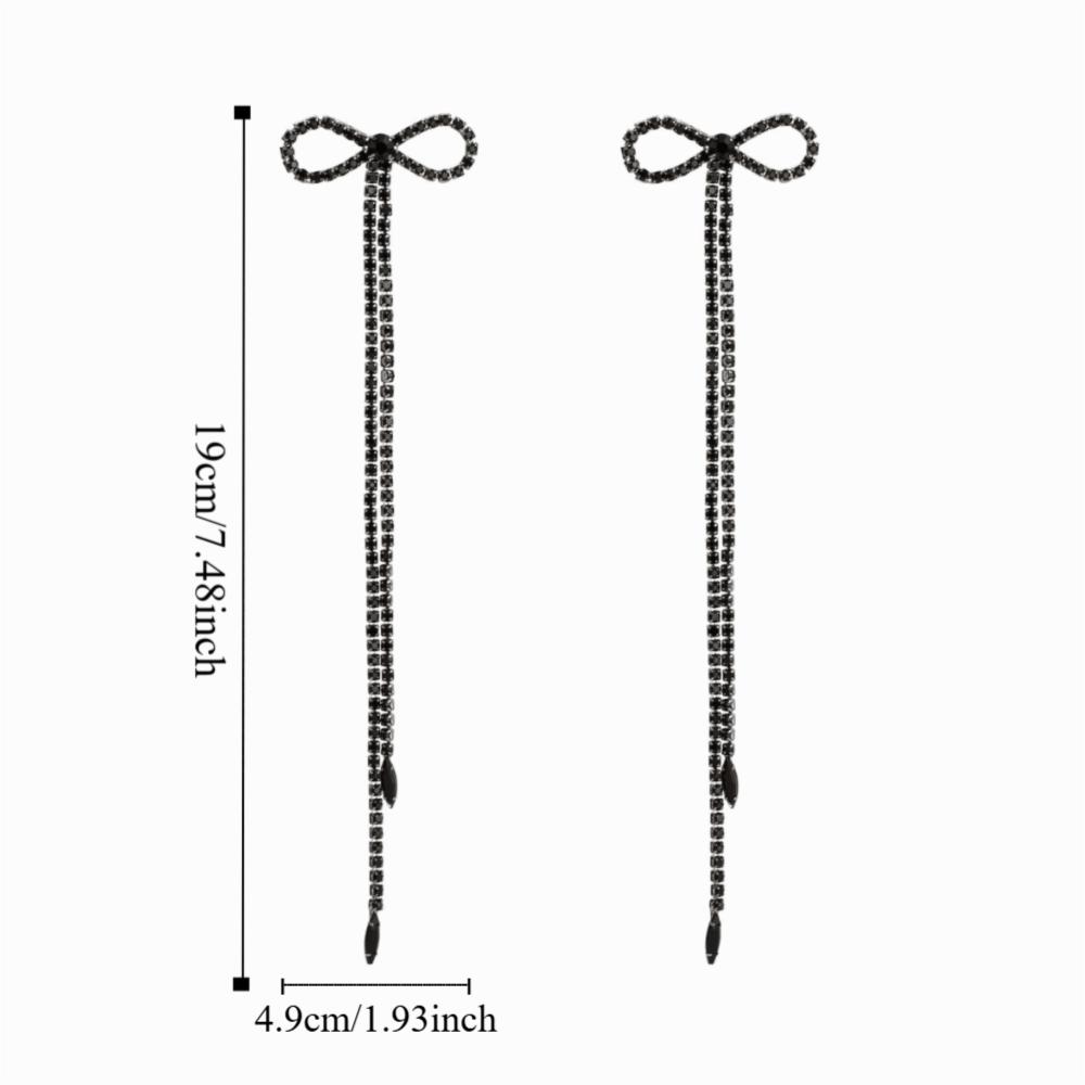 Black Bowknot Pendant Earrings Rhinestone Statement Drop Earrings Long Tassel Earrings Proms