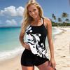 Women's Shoulder Strap Swimsuit Black and White Patterns Print Bikini Tankini Swimsuit