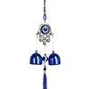 Синий злые глаза ветряная музыка с 2 колокольчиками для внутреннего и наружного использования в саду, патио, подвесной металлический ветряной колокольчик в форме сердца и дерева для бабочки