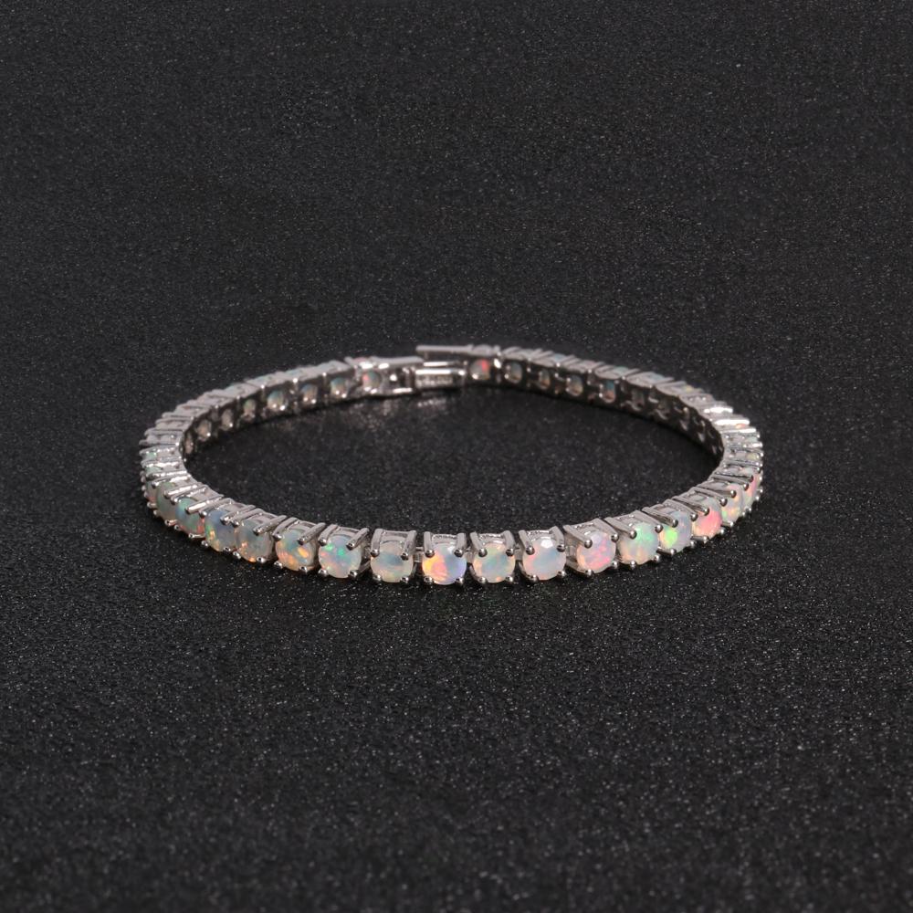Великолепный насыщенный цвет, натуральный опал, круглый браслет с драгоценными камнями 4,0 мм, серебро S925, изысканные ювелирные изделия, женская одежда для юбилеев, помолвок и банкетов