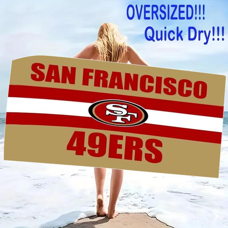SF 49ers Print Beach Towel, Large Soft Quick Dry Towel for Beach Camping Swimming
