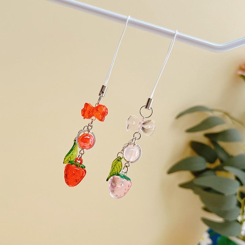 1 шт., красный вишневый клубничный бант, ремешок для мобильного телефона, брелок для ключей для девушки, женщины, сумки, камеры, кулон, милые ювелирные изделия для мобильного телефона