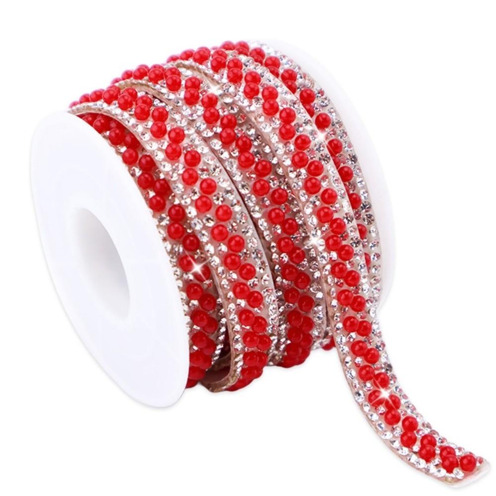 Craft Accessory 3 Yards Self Adhesive Pearl Chain Shiny DIY Decoration Pearl Sticker Flexible Rhinestone Strip Dress Making