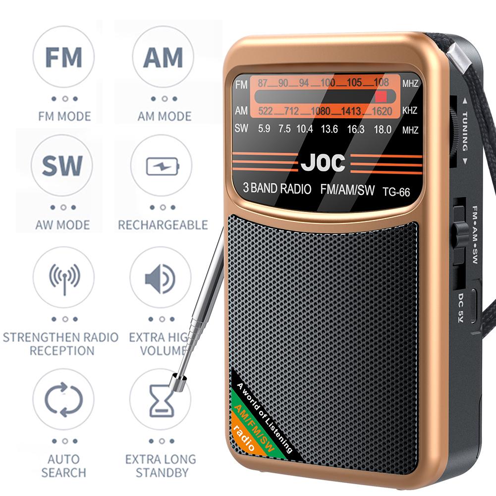 New Pocket Radio FM AM SW Radio Built-in Speaker Pointer Pocket Radio Type-C Rechargeable with HD Display Screen for Elder Radio