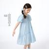 Little Yinman Girls' Blue Bowknot Ruffle Bubble Sleeve Dress