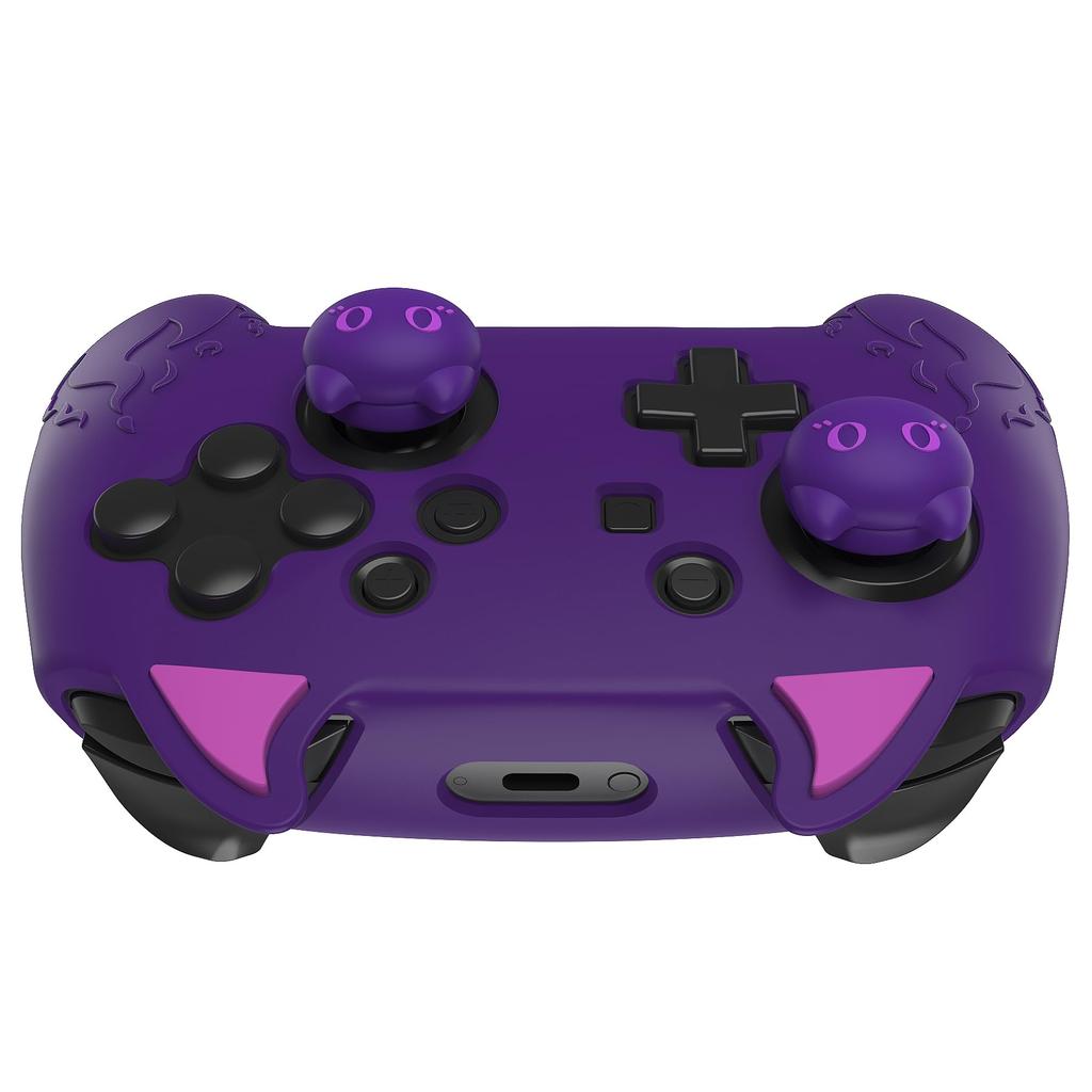 PlayVital Cute Demon Silicone Grip Cover for Nintendo Switch Pro Controller Joystick Cap and Sticker Seal Included [Purple]