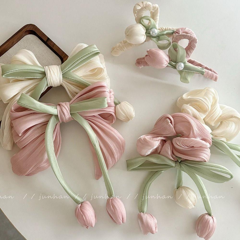 Cloth Tulip Ribbon Hair Ring Hair Tie Flower Hair Claw Exquisite Bowknot Hair Clip Girl