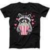 Raccoon Eating Popcorn Valentine Day Best Funny Gift Black Tee T Shirt 318