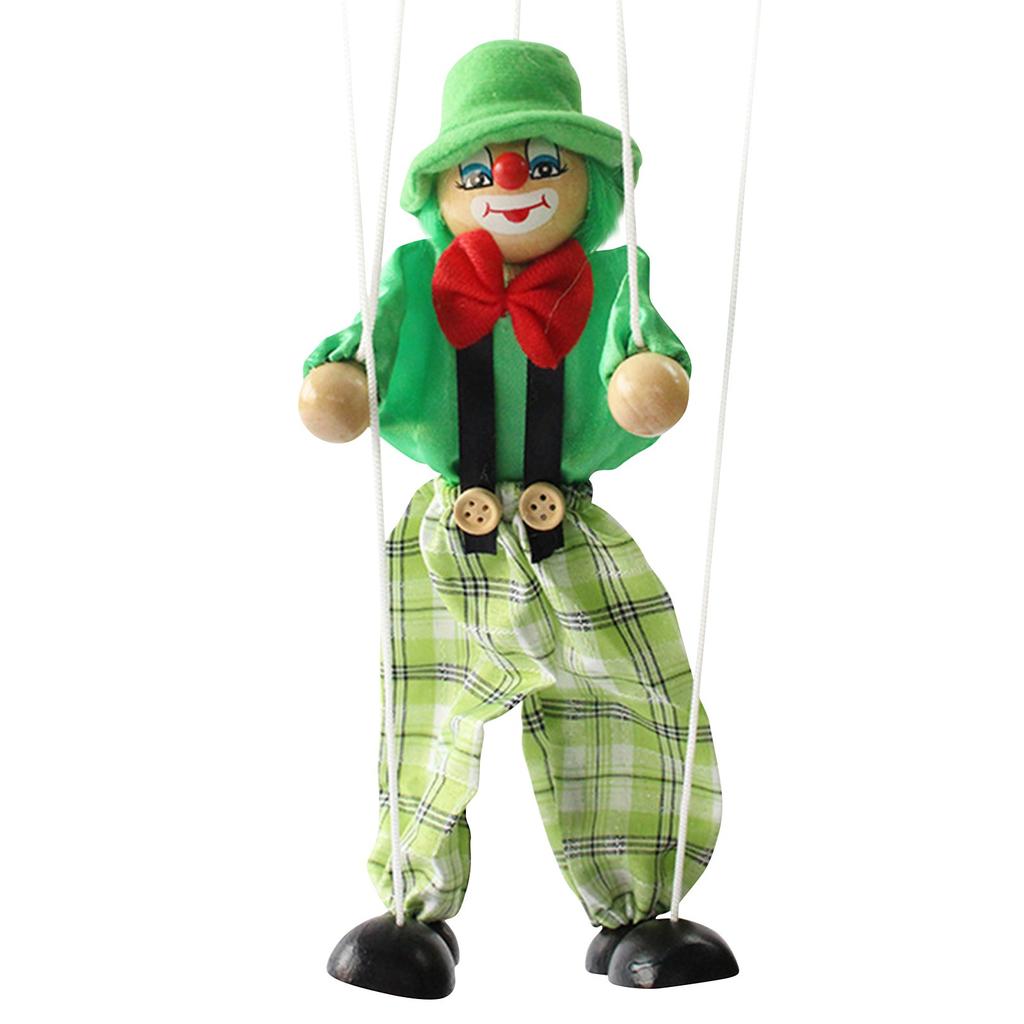 Funny Colorful Pull String Puppet Vintage Clown, Wooden Marionette Toy With Joint Activity For Baby Boys Or Girls