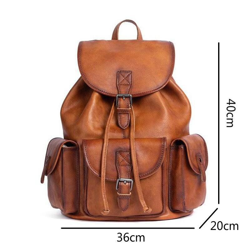 Johnature Men Genuine Leather Backpack Retro Large Capacity Portable Travel Bags Natural Real Cowhide Laptop Backpacks