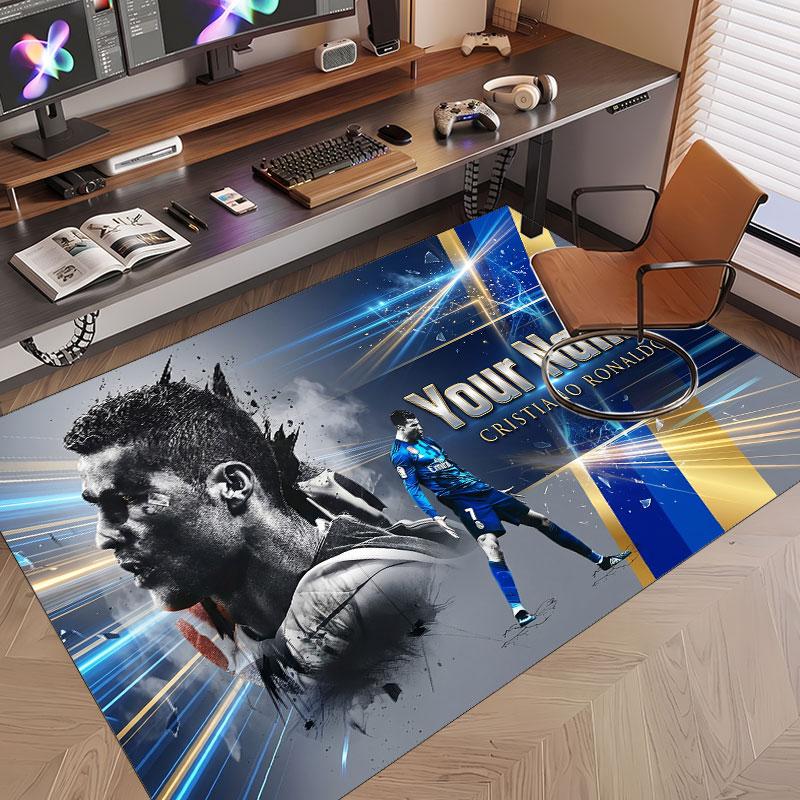 Custom Rug Cristiano Ronaldo Pattern Print Name Text Soft Non‑Slip Floor Carpet for Home Indoor Decoration