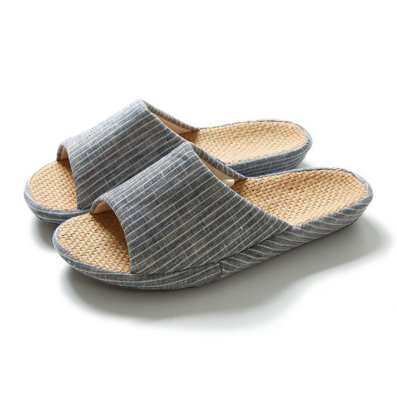 Strictly Selected, Japanese-style Vertical Stripes, Spring and Summer Thick-soled Linen Home Four-season Couple Home Basin Bottom Slippers