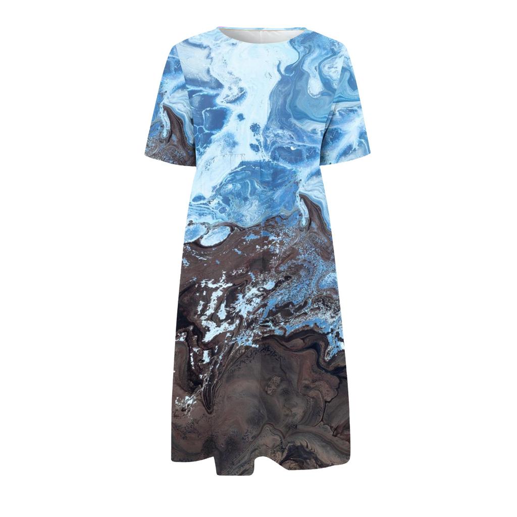 Жен. Повседневные платья Платья с принтами Летние платья С принтами Плиссированные платья-миди с круглым вырезом Классический Классический На открытом воздухе Повседневные С короткими рукавами Свободные платья