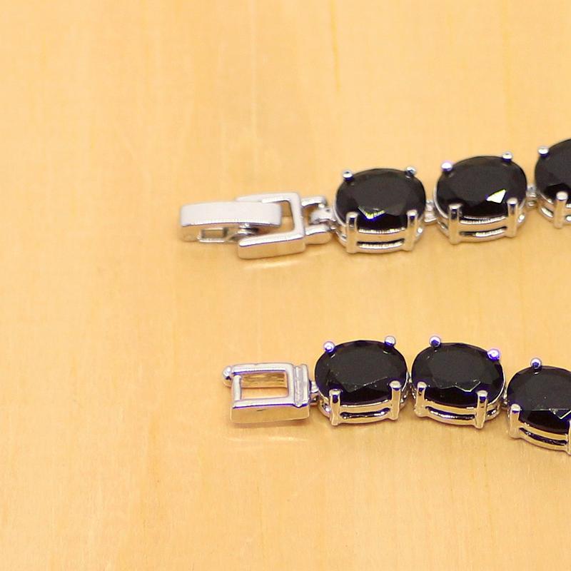 Black Zircon 925 Sterling Silver Round Link Chain Bracelet 7 Inch for Women Free Shipping & Jewelry Bag S085