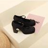 Korean Version of the Word with Mary Jane Shoes Women's 2025 Autumn New Thin Thick Heel Rhinestone Decorative Square Head Single Shoes High Heels
