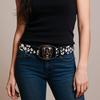 Rhinestone Skull Print Belt Pu Leather Halloween Skeleton Waistband  Belt Accessories