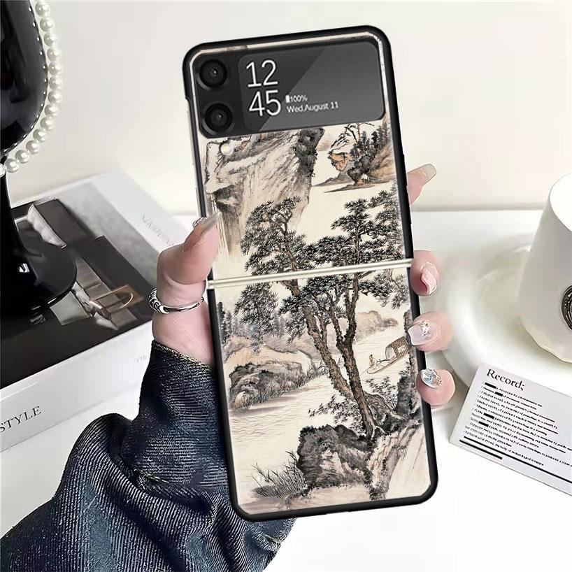 Чехлы в китайском стиле с рисунком тушью для Samsung Galaxy Z Flip 4 5 6 7 3 Z Flip7 Flip6 Flip4 Flip5 Flip3 5G Жесткий противоударный Fund