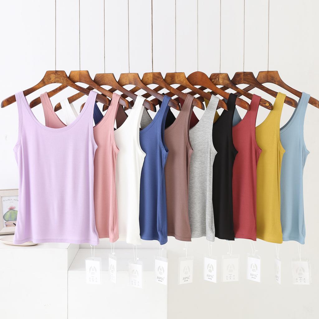 Summer Elastic Tank Tops Slim Fit U-Neck Camis Ribbed Sleeveless Base Layer Shirt Solid Color Camisole All Match
