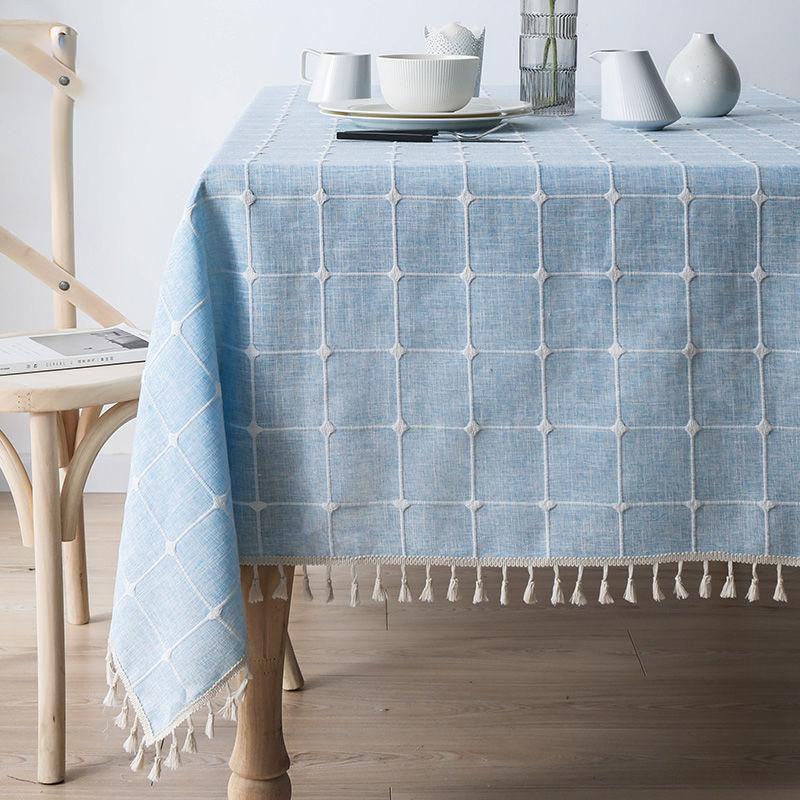 Жаккардовая клетчатая скатерть, хлопково-льняная с кисточками пыленепроницаемая крышка стола, для ужина, свадьбы, квадратный декор столешницы