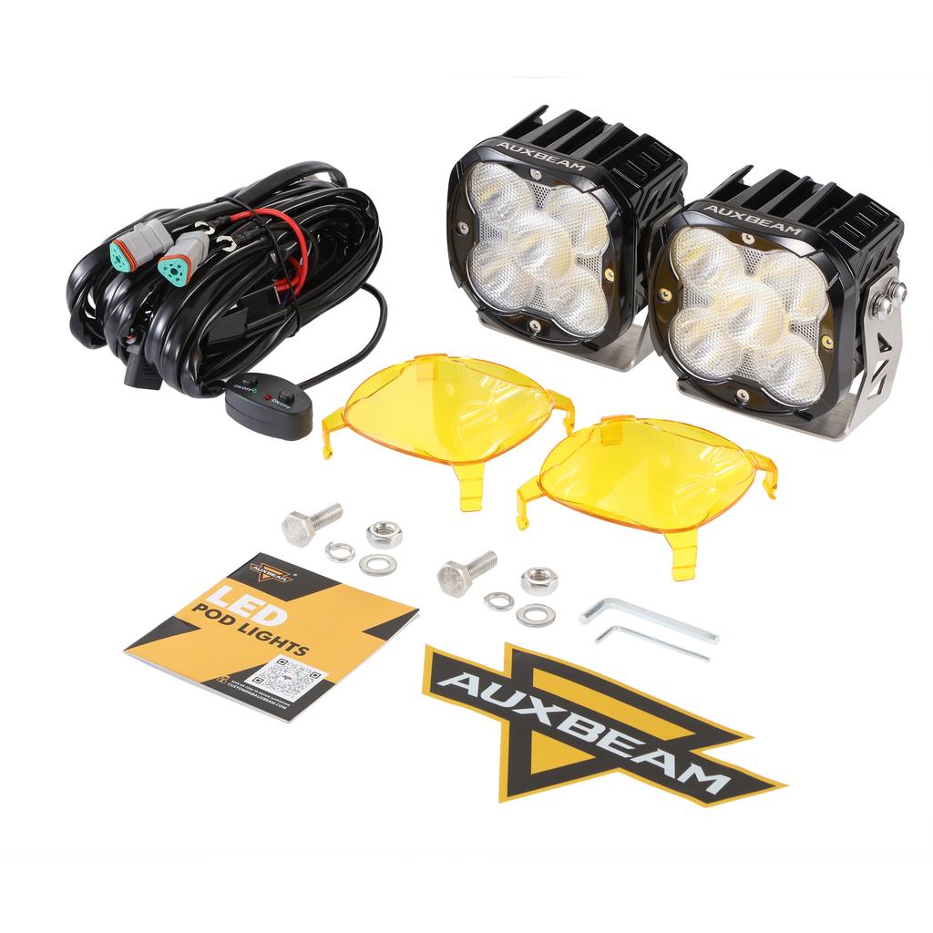 AUXBEAM 4,5-дюймовые светодиодные модульные фары Spot / Flood / Combo для езды с янтарными ДХО и крышкой, рабочий свет для квадроцикла, внедорожника, грузовика, пикапа