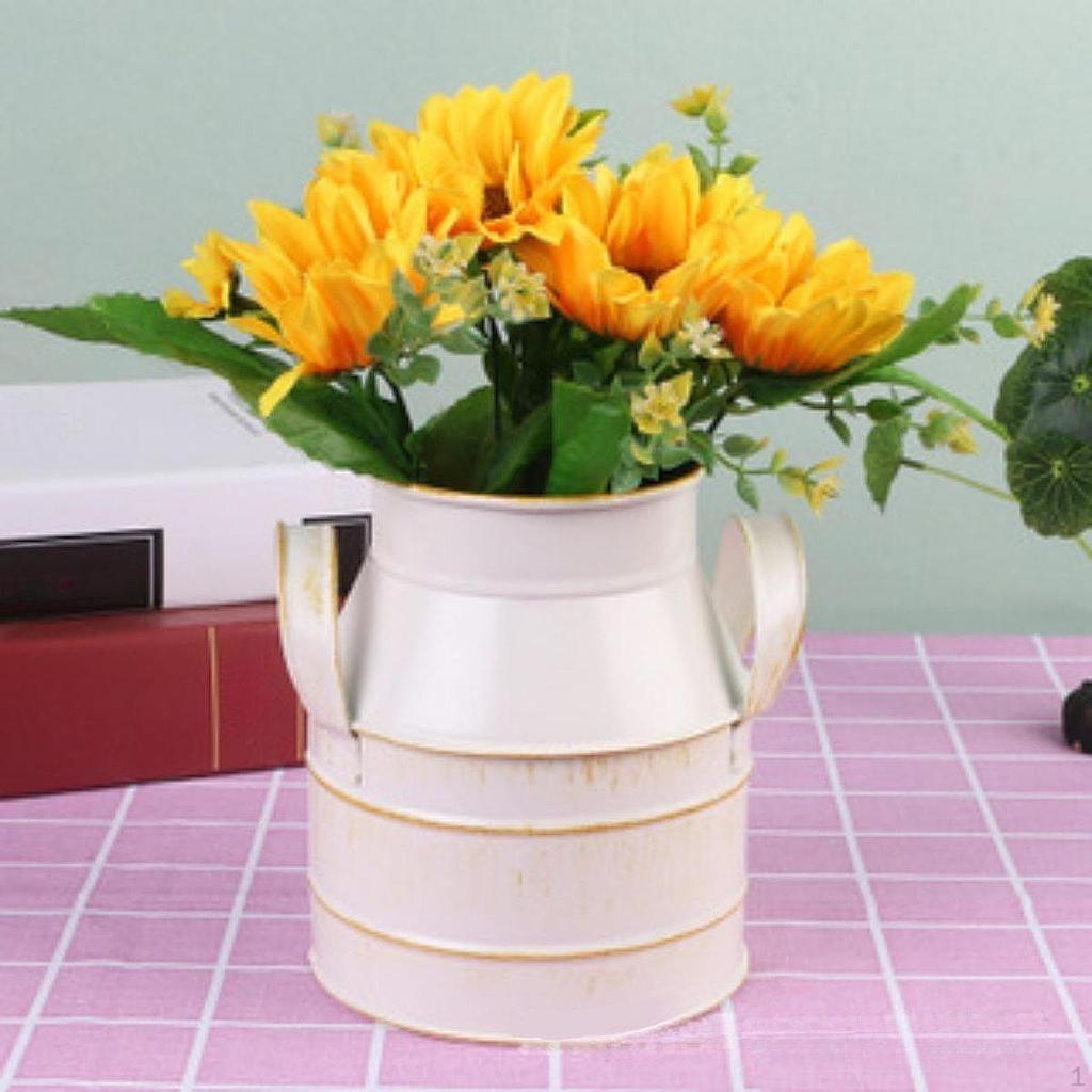 Floral Bucket Flower Vase Iron Planter Milk Can Jug for Patio Home Table Centerpieces