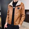 Кожаная куртка мужская осенне-зимняя короткая мотоциклетная куртка корейского стиля с отворотом, модная тонкая бархатная кожаная куртка, красивый и модный летный костюм