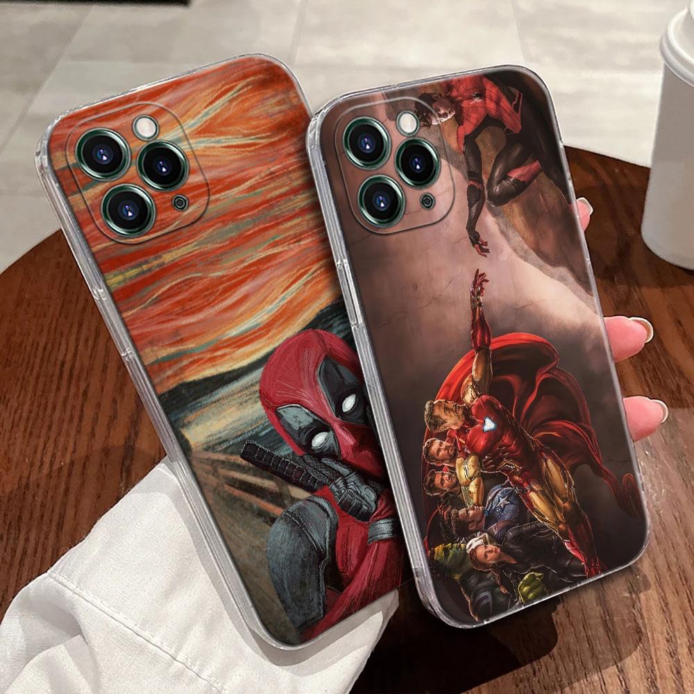 Marvel Oil Painting Transparent Phone Case For iPhone 17 Pro Max 17E 11 12 13 14 15 16 Pro Max Plus 17 Air 16E 7 XS Soft Cover