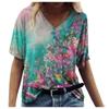 Summer 2021 New Women Short Sleeve V-Neck Floral Print T Shirt Casual Streetwear Loose Pullovers Tops  Size Female Clothing