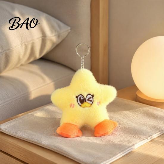 Skin Friendly Polyester Duck Toy Star Plush Keychain, Soft Stuffed Animal Pendant with Embroidered Face, Layered Orange Feet Cute Cartoon Bag