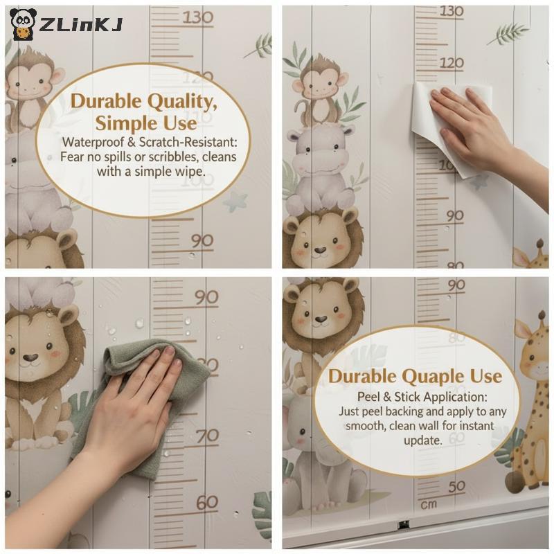 Kids Removable Jungle Animal Height Ruler Sticker Growth Chart Wall Decal for Children Nursery Bedroom Home Measuring