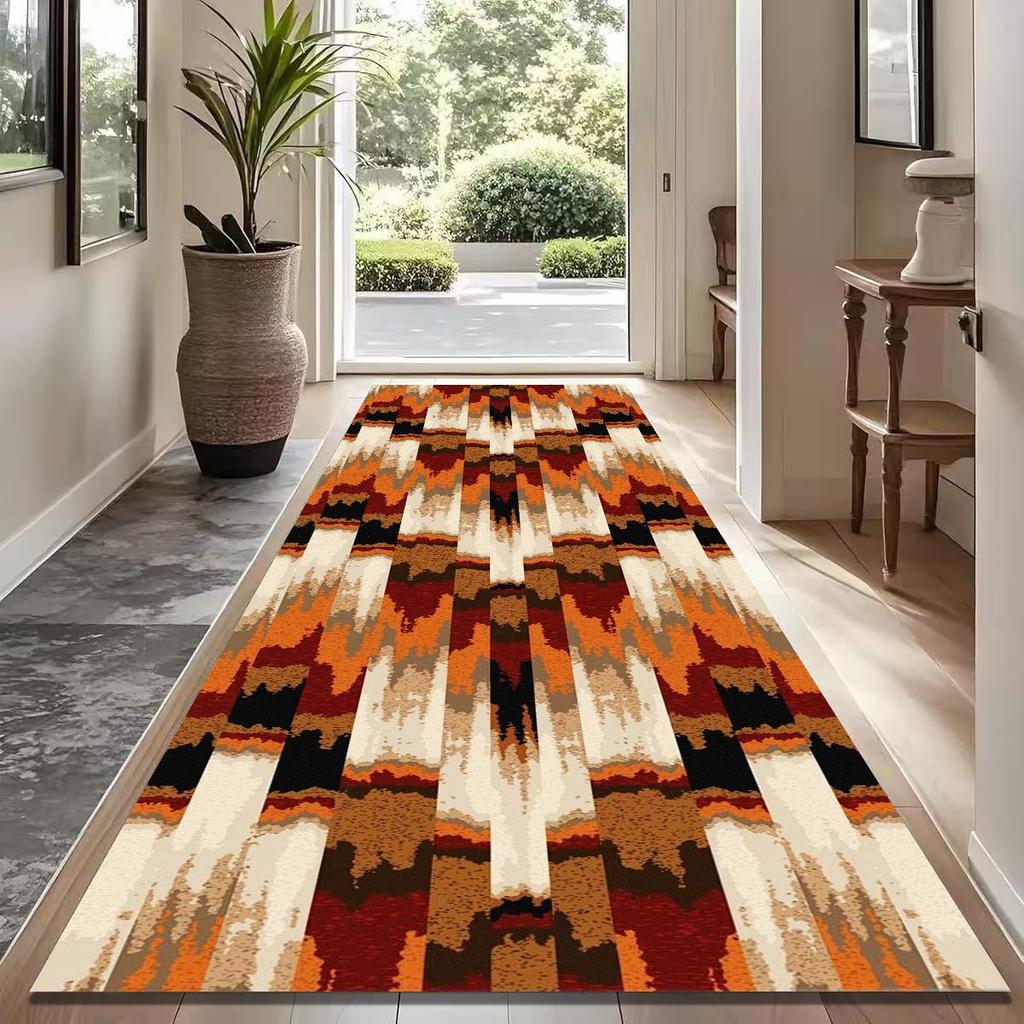 Moroccan Area Rug Ethnic Geometric Pattern Orange Runner Rug for Hallway Kitchen Anti-Slip
