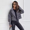 Women Fall Winter Coat Short Type Turn-down Collar Solid Color Loose Button Closure Cardigan OL Commuting Jacket Lady Daily Outwear