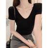 Однотонная футболка с большим вырезом и короткими рукавами для женщин, летняя, новая, милая, горячая, для девушек, стройнящая, сексуальная, универсальная, темпераментная, короткая футболка