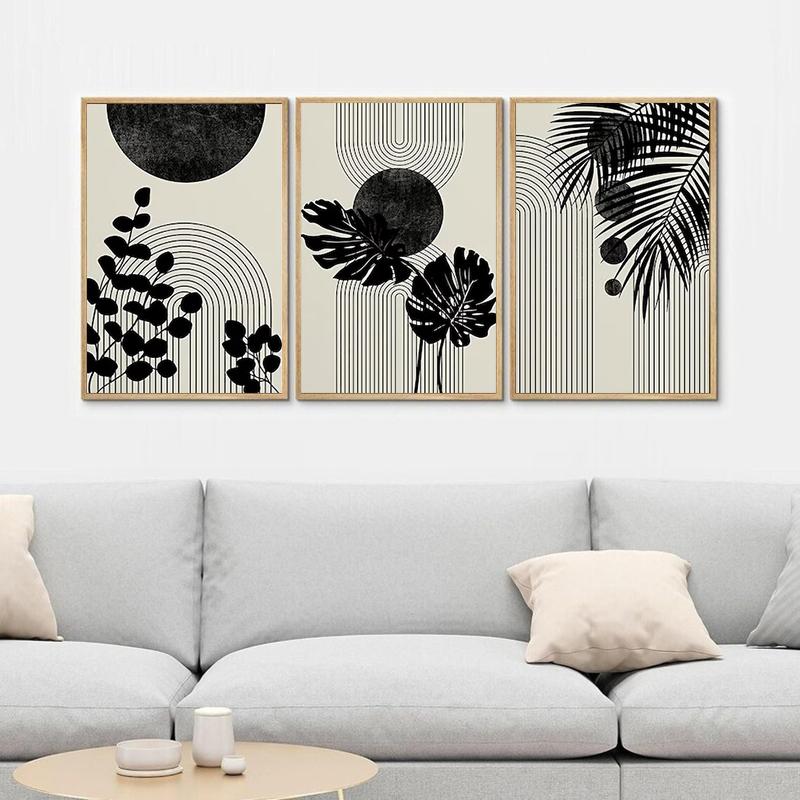 Art Painting Geometrid Plant Collage Abstract Shapes Illustrations Boho Living Room Home Decor 3 Piece Canvas Print Poster Wall