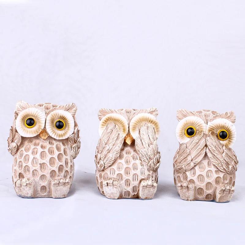 3pcs/sets Cute Owl Ornaments Wine Cabinet Living Room Desk Home Desk Decoration Resin Crafts 2024 New Decorative Figurines