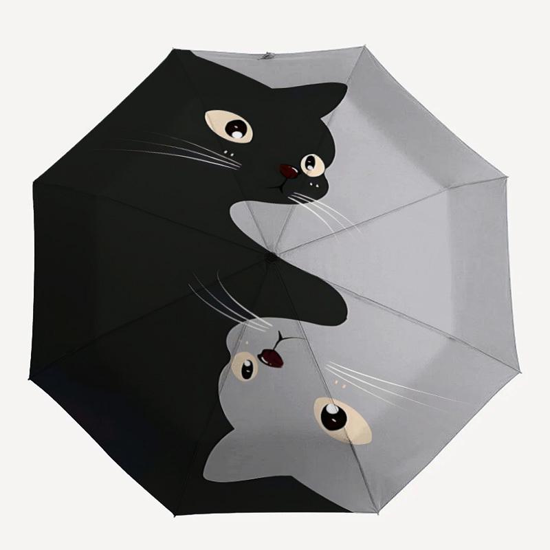 1pc Yin Yang Cats Automatic Open/Close Umbrella with Windproof, Functional Design, 8-Rib Sturdy Canopy, Durable Ribs,068