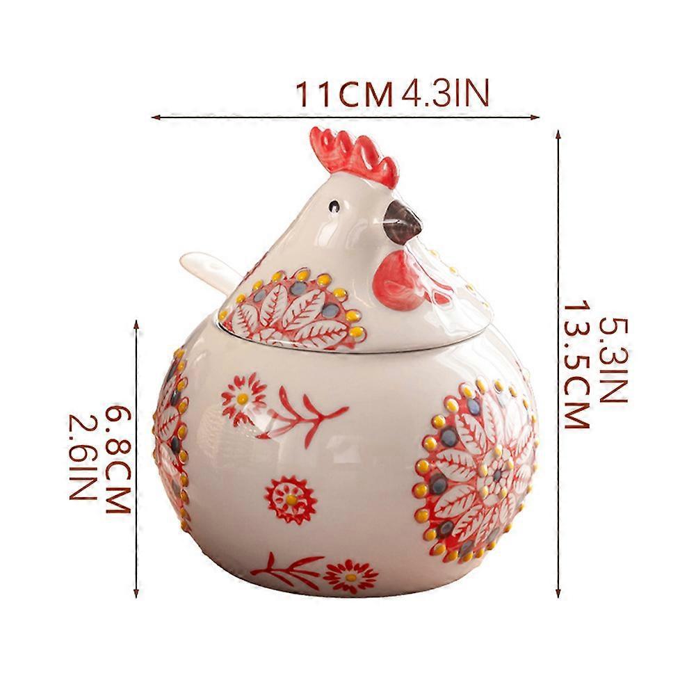 Ceramic Salt Cellar with Lid and Spoon, Large Chicken Salt Jar, Salt Holder for Counter, Coffee, Sugar, Spices and Candies, Salt Containers