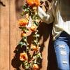 Artificial Silk Fabric, Orange Rose Vines, Halloween Artificial Green Plants, Flower Vines, Home Dining Table Decoration