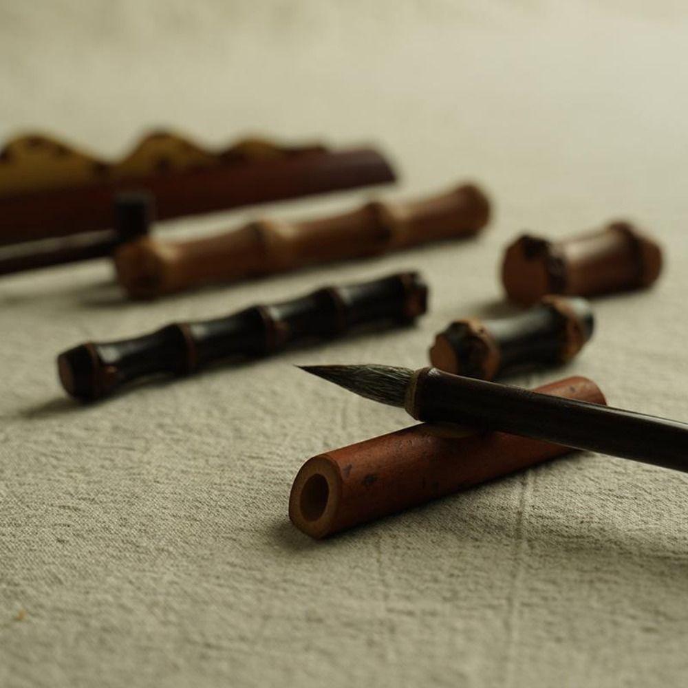 Teahouse Calligraphy Brush Holder Painting Penmanship Pen Stand Natural Bamboo Pen Rest Desktop